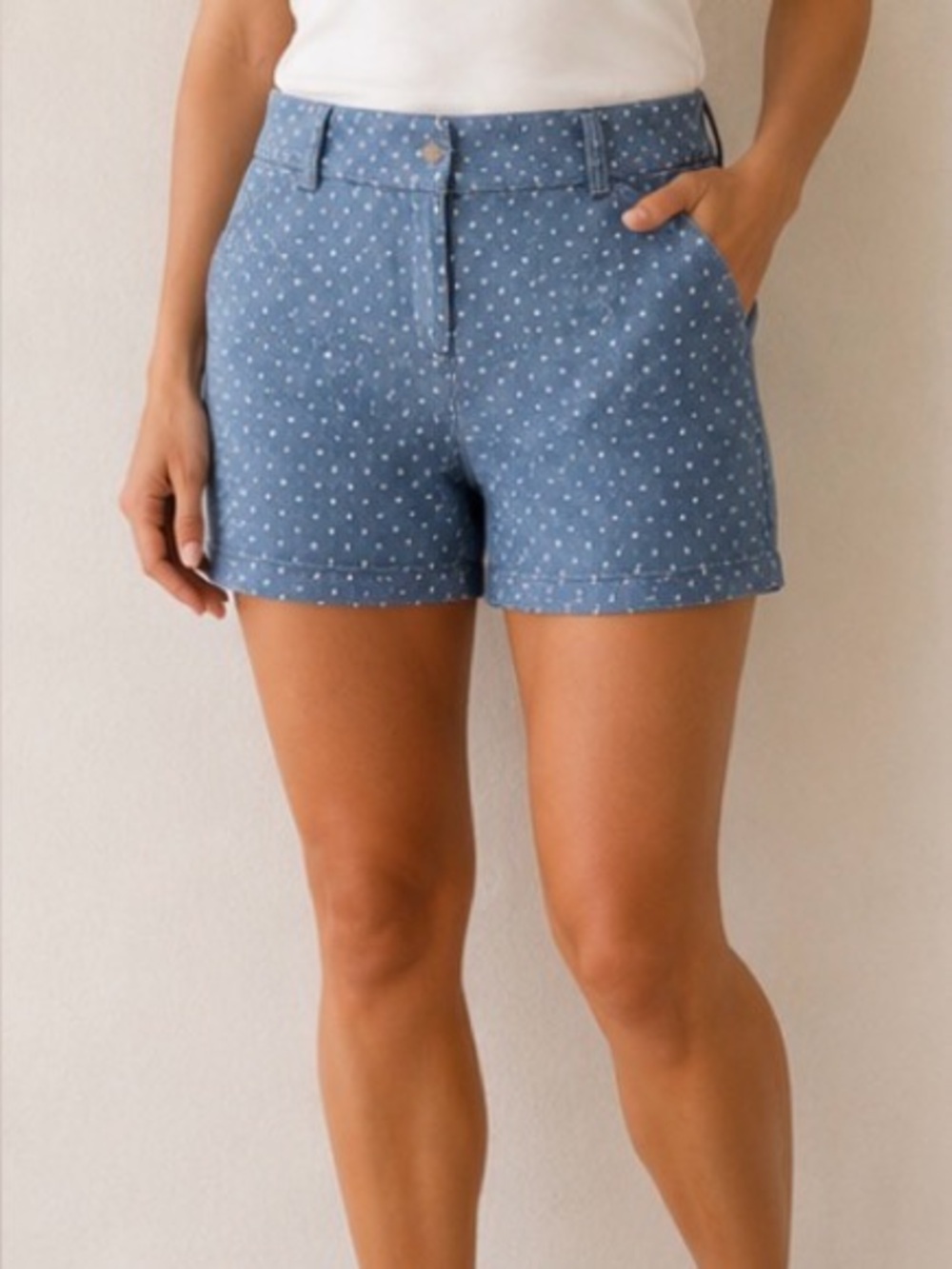 White House Black Market Blue Polka Dot Chambray Shorts